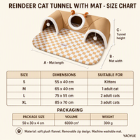 YAOYUE Tunnel pour chat en peluche motif renne, avec tapis de jeu amovible et lavable, semi-fermé, conception ouverte à deux arches, pour chatons et chats adultes, différentes tailles