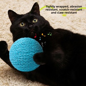 Jouet pour chat en corde de <span class=keywords><strong>papier</strong></span> bleu ciel tressé, résistant à l'usure, balle en ficelle torsadée, jouet interactif pour gratter, mordiller et nettoyer les dents - Product Image 4