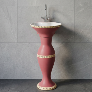 Vasque sur pied en céramique aspect marbre noir Marquina, style pierre décorative pour salle de bain - Product Image 5