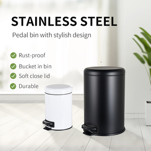 Poubelle ronde en acier inoxydable à commande au pied, blanche, noire, argentée, 3L, 5L, 12L, 20L, 30L - Product Image 2