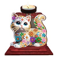 2026 DIY Porte-bougie chat en bois rond fait main, avec peinture diamant, ornement lumineux, art minimaliste moderne sans cadre