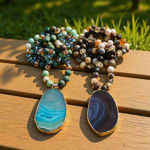 <span class=keywords><strong>Gioielli</strong></span> bohémien 8mm africano turchese Amazonite grossa pietra naturale nodo di vetro grande striscia irregolare collana pendente in agata - Product Image 1