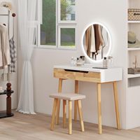 Vente en gros de coiffeuse moderne en bois de 31,5 pouces avec miroir éclairé, tabouret rembourré, table à 2 tiroirs, 3 modes d'éclairage réglables