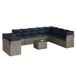 Conjunto de Sofás de Patio de Ratán Sintético Gris con Cojines, 10 Plazas, Muebles de Jardín para Exteriores, Diseño Contemporáneo - Product Image 1