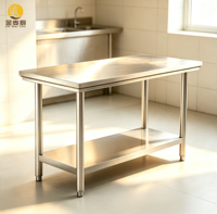 Comptoir de préparation de cuisine commerciale en acier inoxydable, table de travail à 2 niveaux avec étagère inférieure pour restaurant