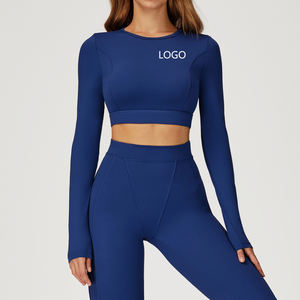 เสื้อออกกำลังกายผู้หญิงดีไซน์ใหม่ สัมผัสนุ่มสบาย แขนยาว คอกลม ขายส่ง เสื้อผ้าฟิตเนส รับผลิตตามแบบ ซับแรงกระแทก เหมาะสำหรับโยคะ - Product Image 3