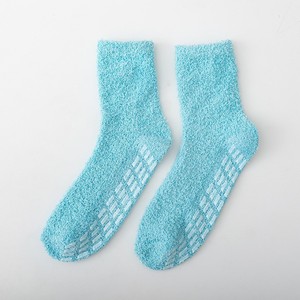 Customized Half Fluffy Solid Coral Fleece Chenille Mid Calf Slipper <strong>Socks</strong> for Winter - Product Image 3