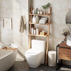 Solid Wood Ladder <b>Shelf</b> Natural Color Standing Bathroom Storage Organizer Multi Layer <b>Rack</b> - Product Image 4