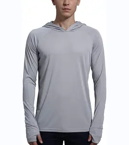 Custom Men's UPF 50+ Sun Protection Fishing Hoodie Shirt Long Sleeve T Shirt For Outdoor Hiking Fishing Running