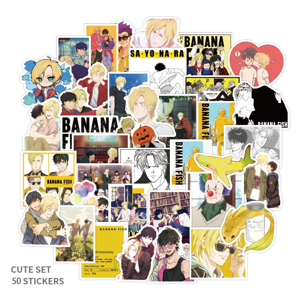50 buah stiker Anime gambar grafiti Banana Fish kustom