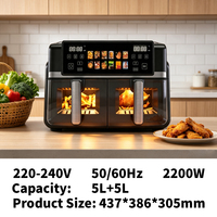 Friteuse à air double avec logo OEM, contrôle indépendant, double panier 10L (5L+5L), écran tactile et fenêtre de visualisation