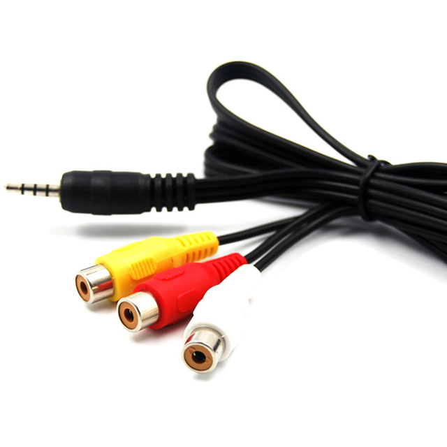 3.5mm 4-Pole Male Jack to 3 RCA Female Audio Video Adapter Cable for Car and Speaker with PVC Jacket Stereo Cord Converter