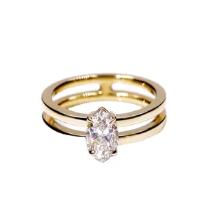 Tianyu Handmade Custom Double Gold Band Low Set Colorless Marquise Cut CVD Lab Diamond Rose Gold Ring