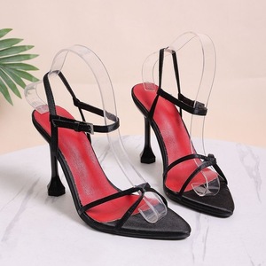 Sandalias de tacón alto con punta abierta para mujer, con tiras finas cruzadas y correa de tobillo con hebilla, tacón esculpido, zapatos de fiesta - Product Image 5