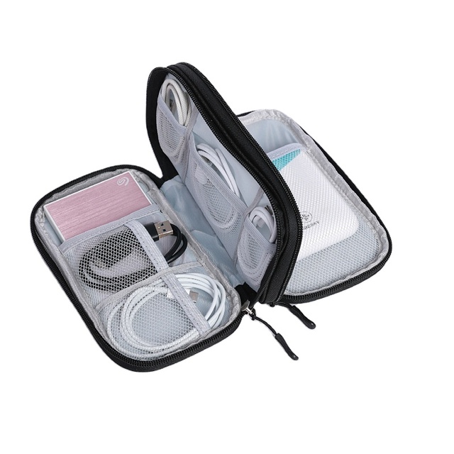 Fashion Double Layer Polyester Zipper Closure Letter Multifunction Tech Organizer Storage for Cable Charger Mouse Business