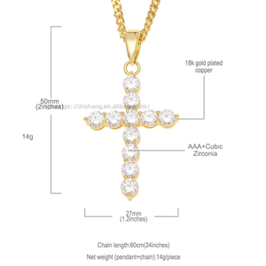 Hip Hop Men's Jewelry Copper Inlaid AAA Zircon <b>Cross</b> Pendant Personalized Versatile Necklace - Product Image 2