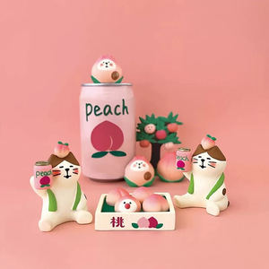 Japanese Style Zakka Cute Peach Cat Figurine Resin Miniature Ornament Desktop Home Decoration Handmade Craft Gift - Product Image 3