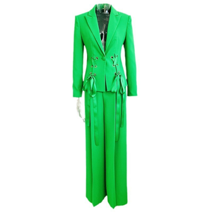 Traje de Dos Piezas <span class=keywords><strong>Verde</strong></span> <span class=keywords><strong>Lima</strong></span> Vibrante para Mujer, <span class=keywords><strong>Blazer</strong></span> Entallado con Cuello de Solapa, Cierre de un Solo Botón y Lateral con Cordones Atractivos - Product Image 1