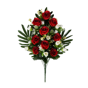 Rose artificielle en soie en forme d'éventail à 15 têtes, idéale <span class=keywords><strong>pour</strong></span> la décoration funéraire des tombes, cimetières et vases. - Product Image 3