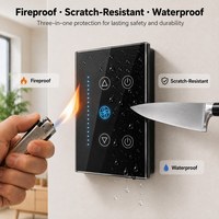 Ventilateur de plafond intelligent WiFi Tuya personnalisable + 2 interrupteurs d'éclairage, norme américaine, panneau tactile en verre 2 voies, compatible avec Alexa Google Home