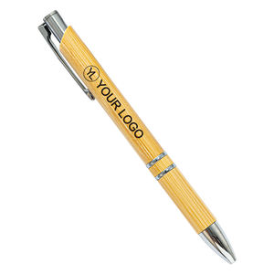 Stylos à bille en bambou personnalisés avec logo publicitaire pour entreprises, avec clip métallique, pour événements promotionnels et salons professionnels - Product Image 1