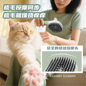 หวีไนล่อนแบบพับเก็บได้ใช้ปุ่มเดียวสำหรับการทำความสะอาดตัวเองหวีกำจัดขนสุนัขแมวสัตว์เลี้ยง - Product Image 2