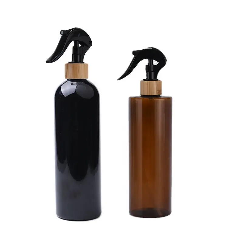 100 мл 250 мл 500 мл натуральная бамбуковая деревянная крышка Темный Янтарный черный спусковой распылитель пластиковая бутылка дезинфицирующее средство для Рук Контейнер для очистки