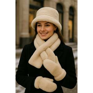 Women's Black Winter 3-Piece Fur <b>Set</b> (<b>Hat</b> <b>Scarf</b> <b>Gloves</b>)-SET04 - Product Image 4