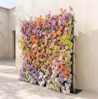 Mur de fleurs artificielles en tissu avec roses et hortensias en soie