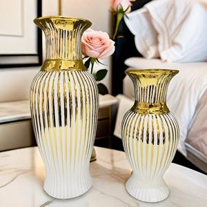 Vaso moderno da tavolo in ceramica oro vaso di fiori di lusso e vasetto regalo per la casa soggiorno tavolo da pranzo arredamento mobili Desktop - Product Image 4