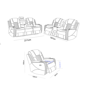 Canapé inclinable électrique de luxe trois places pour home <span class=keywords><strong>cinéma</strong></span> avec haut-parleur Bluetooth, éclairage LED, porte-gobelet et surpiqûres diamantées - Product Image 6