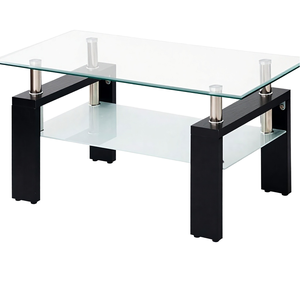 OSJ Moderner Glas-Couchtisch Wohnzimmermöbel Gehärtete Glasplatte (Klarglas + Schwarze Beine) 34,6 Zoll (88 cm) Wohnmöbel - Product Image 1
