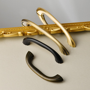 Brass Cabinet <b>Door</b> Handles Bedroom Kitchen Dresser Drawer Wardrobe Modern Minimalist Curved Design Customized Color Durable Easy - Product Image 1