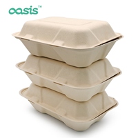 Boîte à lunch jetable Oasis sans BPA avec couvercle en bagasse, étanche et résistante à la graisse, pour restaurants, pique-niques et camping