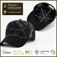 Topi Baseball Snapback Unisex Streetwear dengan Bordir Huruf Puff Gothic Kamuflase Hitam, Pinggiran Melengkung, Kemasan Kotak Hadiah