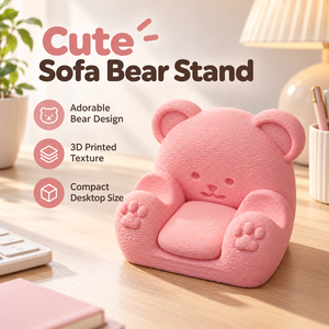 Cute Sofa <b>Bear</b> Phone Stand 3D Printed Plastic Figurine Cartoon Animal Desk Decorative Holder <b>Pink</b> Compact Design - Product Image 1