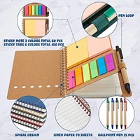 Mini carnet à spirale avec notes adhésives et stylo, carnet de poche en papier kraft avec onglets adhésifs colorés, journal portable pour le bureau