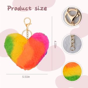 8cm Rainbow Color Love Heart Shaped Keychains Faux Fake Rabbit Fur Fluffy Ornament <b>Backpack</b> for Valentine's Day Birthday Wedding - Product Image 2