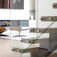 Rampe d'escalier intérieure EKOO en verre sans cadre avec support en acier inoxydable