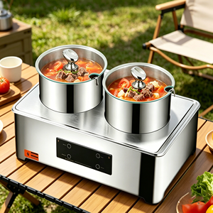 Calentador de Sopa Eléctrico FLEY 304 con Acabado Espejo, 2 Recipientes, Calentador de Alimentos Montado en el Suelo, Estación de Sopa Tipo Buffet para Hotel y <span class=keywords><strong>Restaurante</strong></span> - Product Image 1
