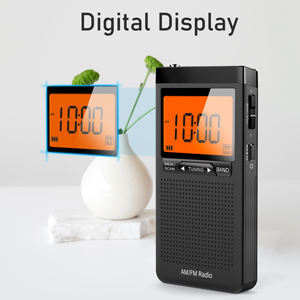 Factory Digital Display AM FM Radio ABS 65g Lightweight BT Alarm Clock Portable Pocket Radio for Outdoor Home Office - Product Image 4