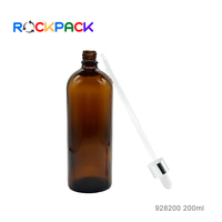 Vente en gros de flacons d'huile essentielle ambrée de grande capacité 200 ml, flacon personnalisé pour huile capillaire, flacon compte-gouttes en verre