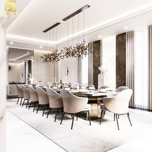 Bộ Bàn Ăn Sang Trọng 14 Chỗ Ngồi Dài Bằng Thép Không Gỉ Đá Cẩm Thạch Thiết Kế Mới Phong Cách Châu Âu Hiện Đại - Product Image 2