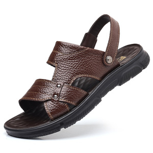 Sandales plates en cuir de vachette pleine fleur, antidérapantes, avec bande élastique, noir et marron, tailles 36-50, chaussures de plage pour hommes, pour l'été - Product Image 5