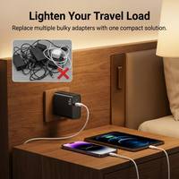 Chargeur mural rapide 65W PD3.0 avec prise US pliable, double USB-C et USB-A QC3.0, adaptateur secteur pour ordinateur portable, téléphone, tablette - Vente en gros