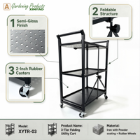 Chariot de rangement pliable robuste à 3 niveaux en PVC imperméable avec roulettes, étagère industrielle pour cuisine et salle de bain (vente en gros)