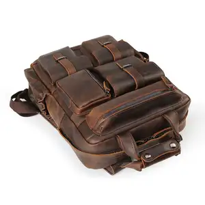 Nouvelle arrivée grande capacité rétro véritable sac en cuir véritable 15.6 pouces sac à dos pour ordinateur portable en cuir voyage sac à dos sac pour hommes