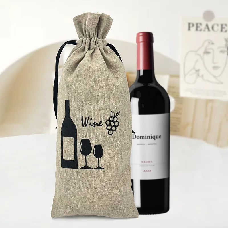 Yile sacos de vinho personalizados, sacos de pano de juta para presente, com cordão para festas de fim de ano