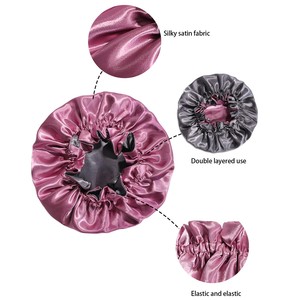 Hot Selaing Doble capa con volantes Satén Custom Bonnets De Douche Personnalisés Parent Child Hair Bonnet Bulk - Product Image 5