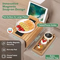 Bandeja Plegable de Bambú para Sofá, Mesa Magnética Desmontable para Brazo de Sofá con Soporte para Teléfono y Tablet